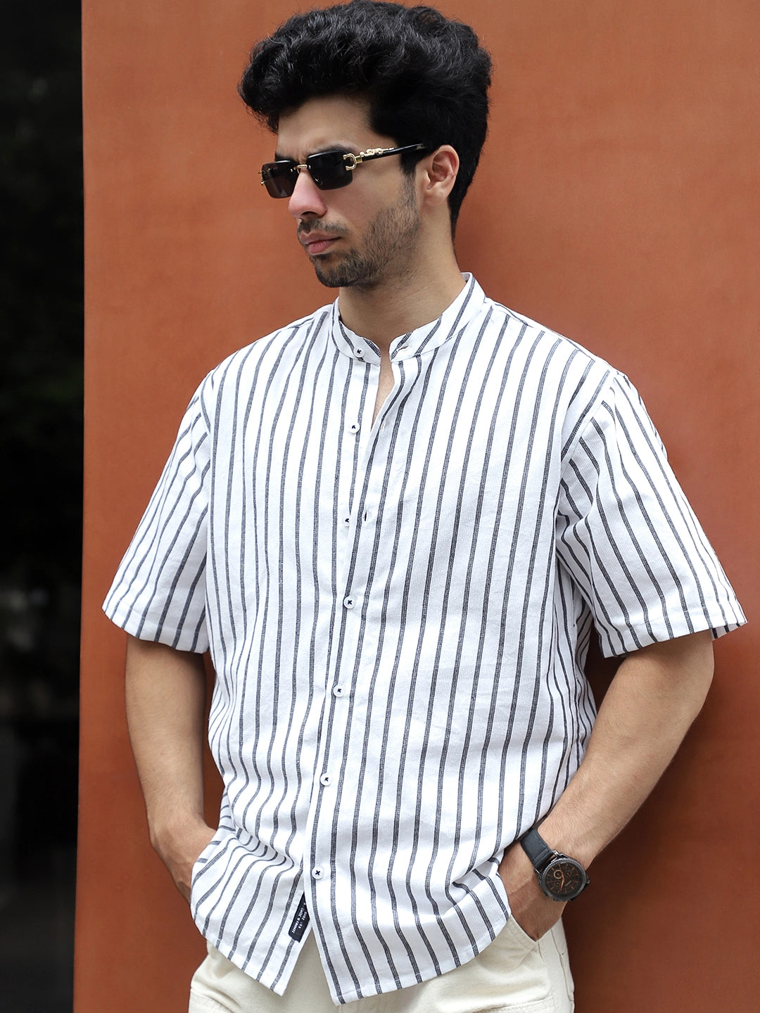Stonehill White Half Sleeve Stripe Shirt
