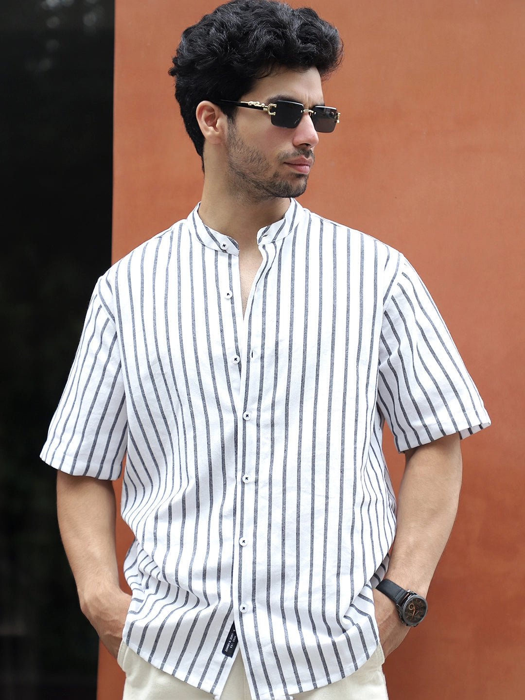 Stonehill White Half Sleeve Stripe Shirt