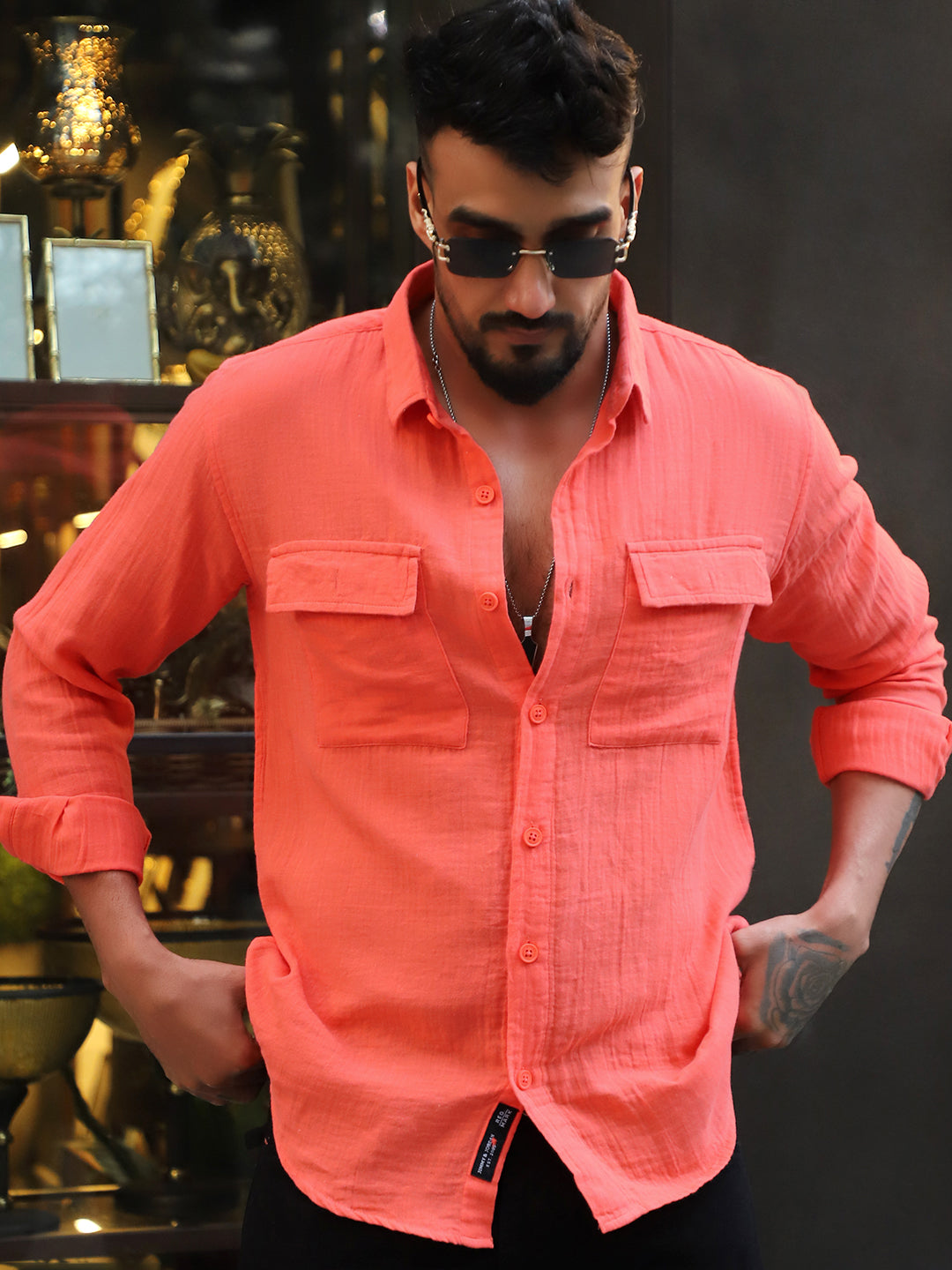 Vero Vibe Lucas Double Clothe Red Orange Shirt