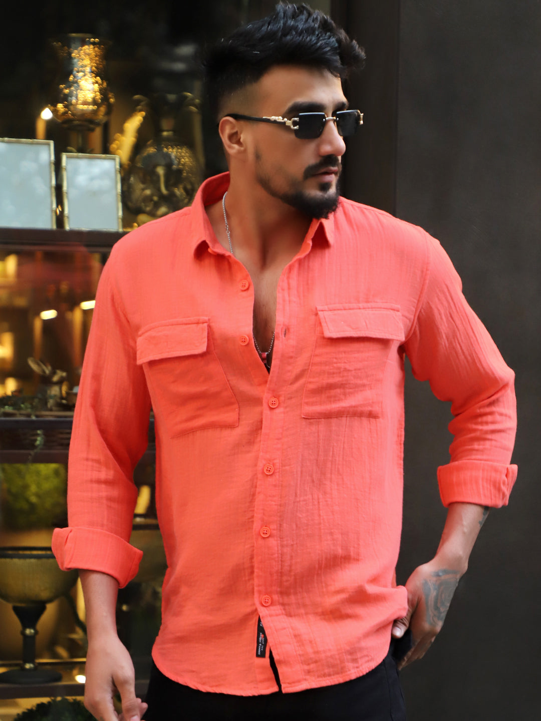 Vero Vibe Lucas Double Clothe Prussian Red Orange Shirt