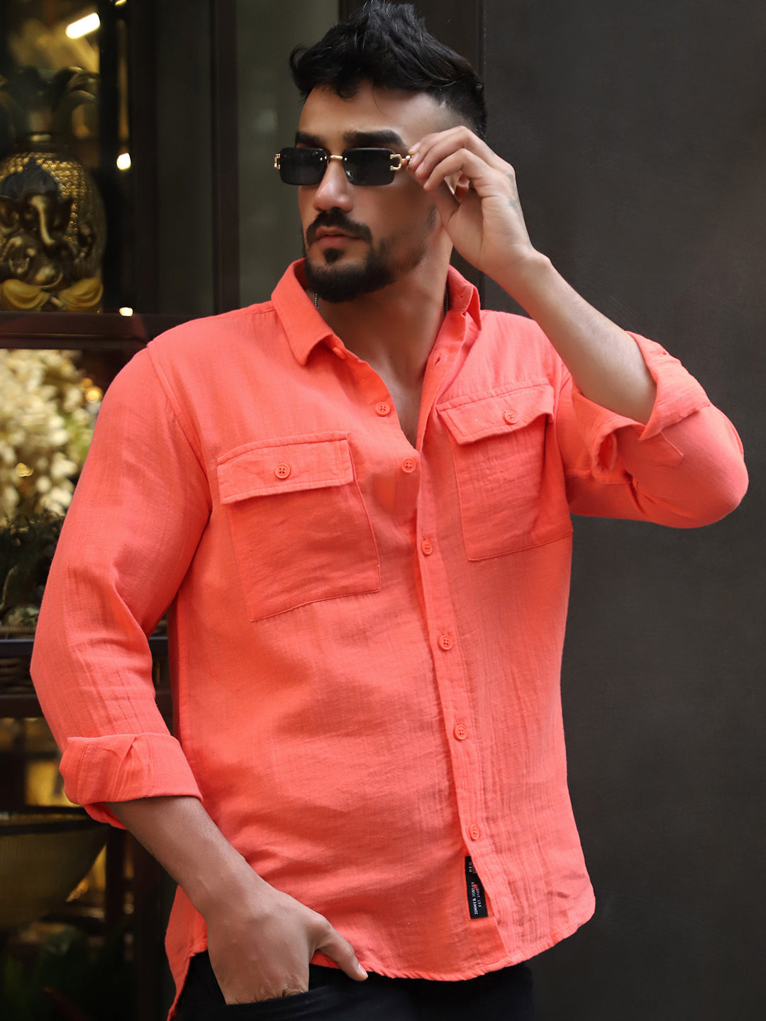 Vero Vibe Lucas Double Clothe Red Orange Shirt