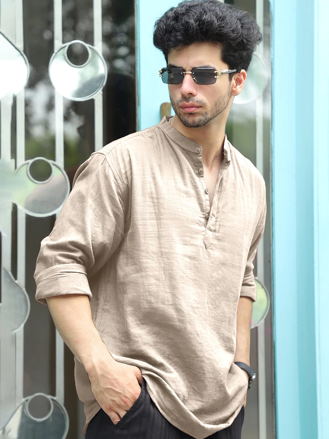 Fusion Drift Light Beige Kurta