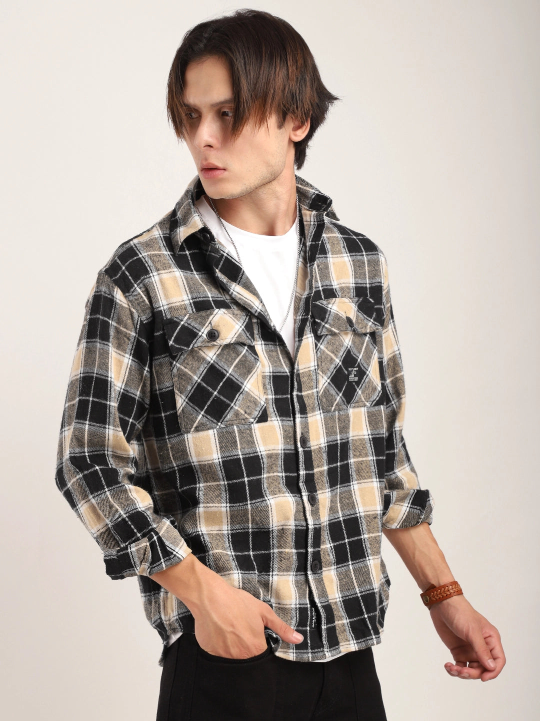 Fabric Falanel Check Beige Full Sleeve Shirt