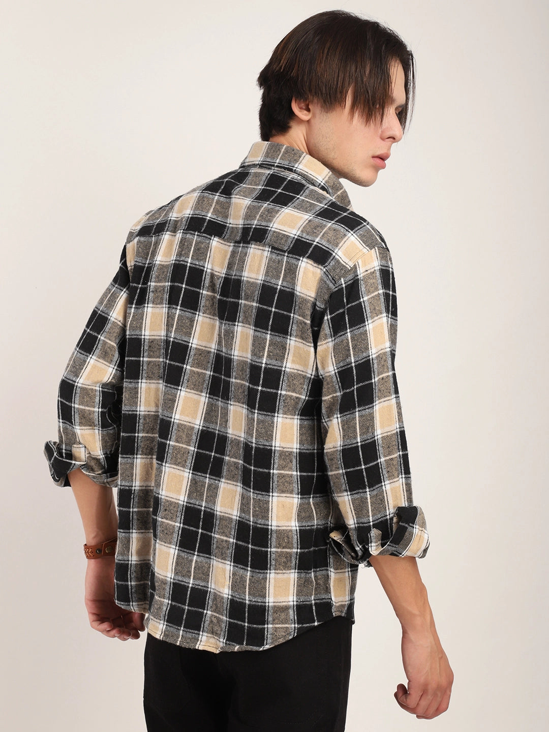 Fabric Falanel Check Beige Full Sleeve Shirt