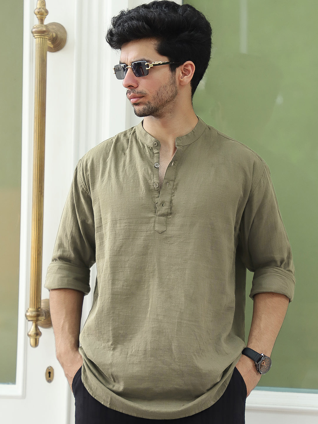 Fusion Drift Light Olive Kurta