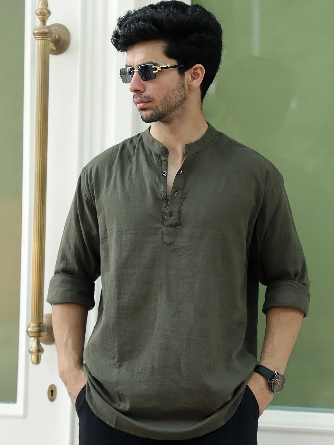 Fusion Drift Olive Kurta
