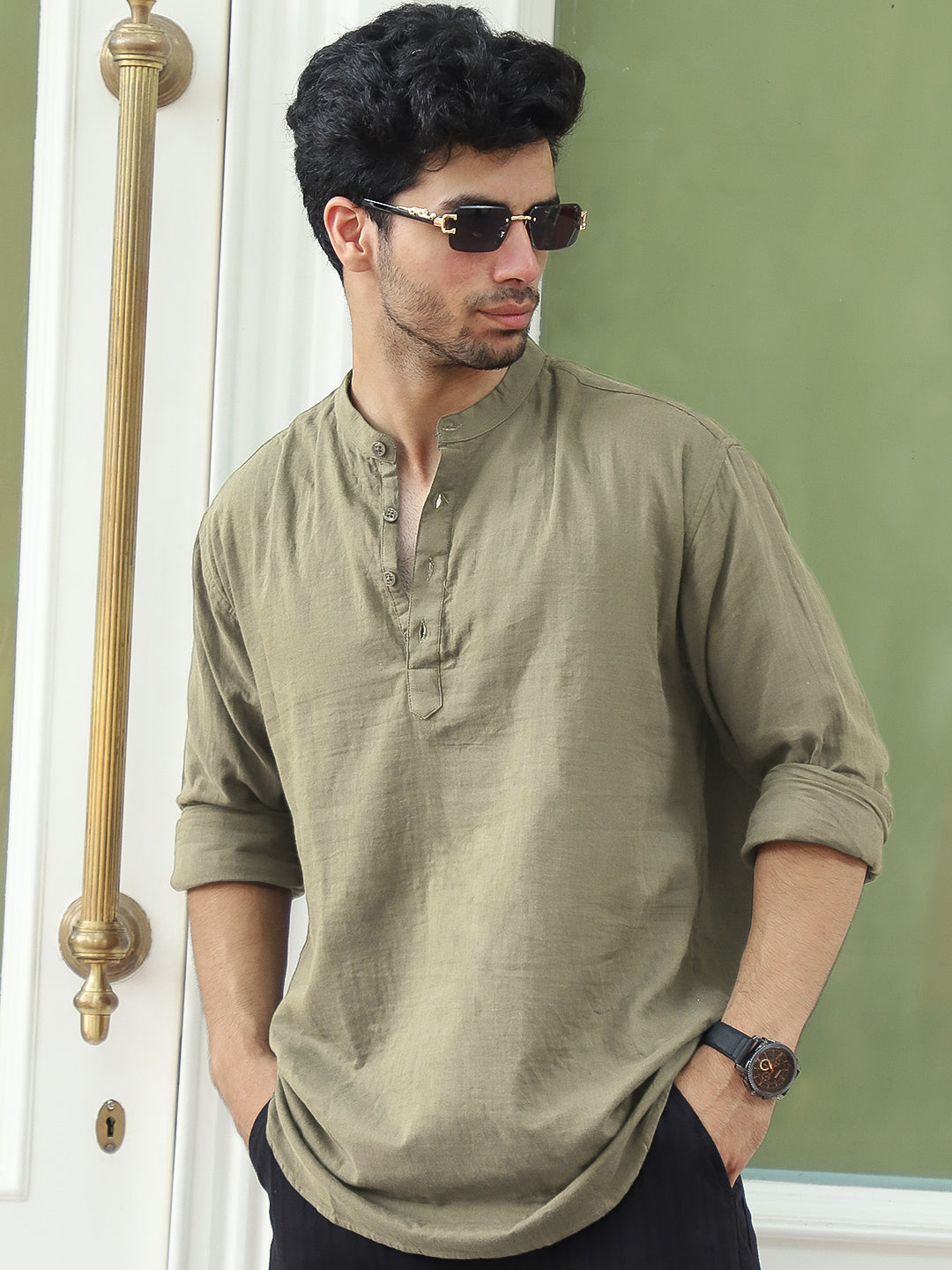 Fusion Drift Light Olive Kurta