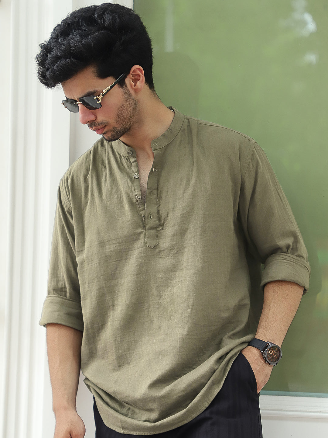 Fusion Drift Light Olive Kurta