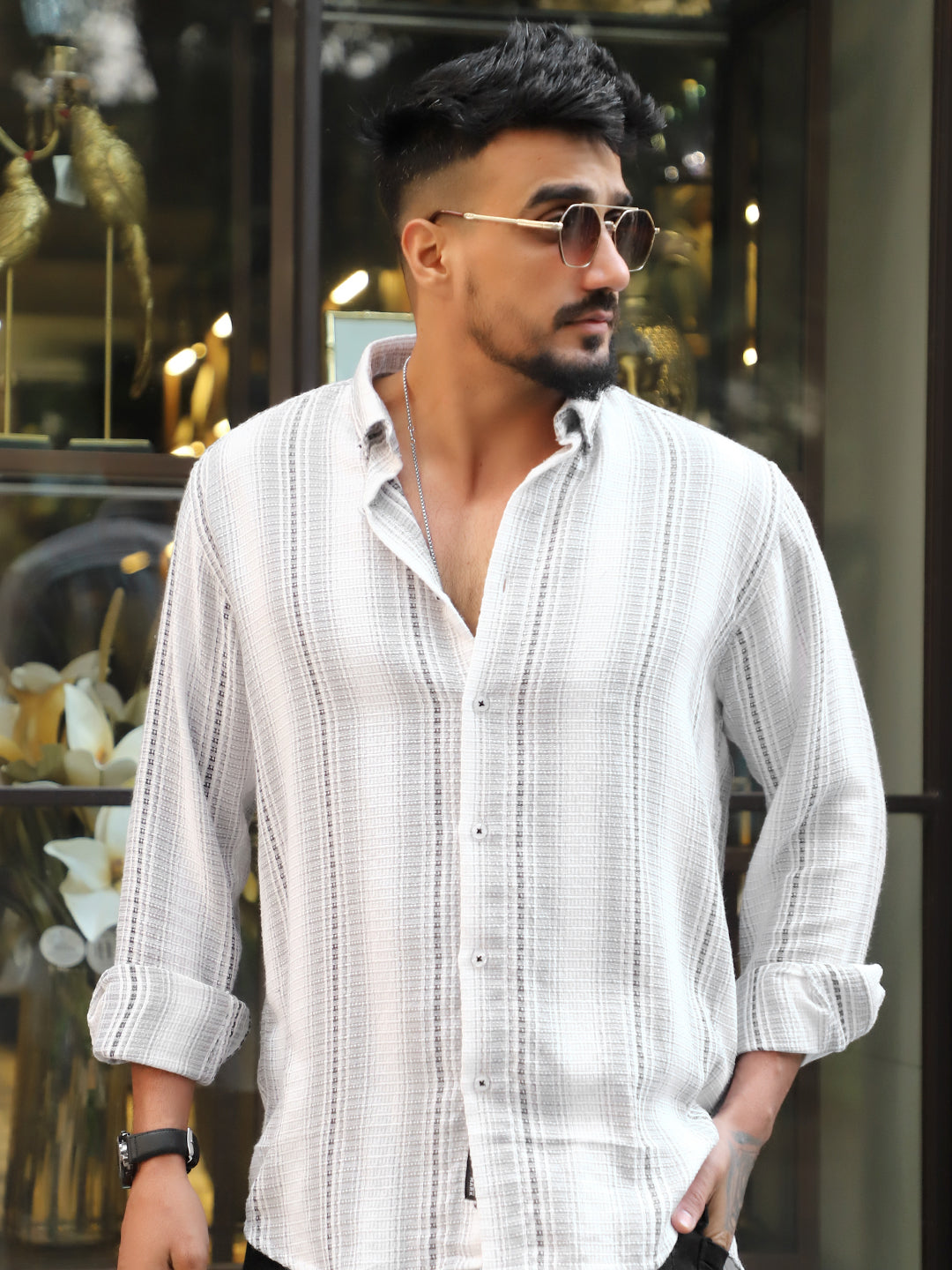 Sable Tone Light Grey Stripe Full Sleeve Shirt