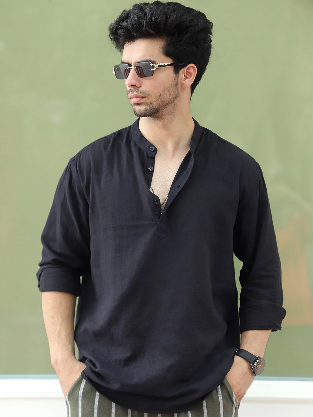 Fusion Drift Black Kurta