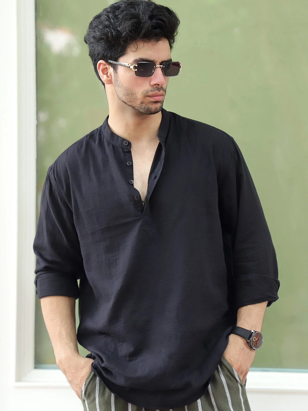 Fusion Drift Black Kurta