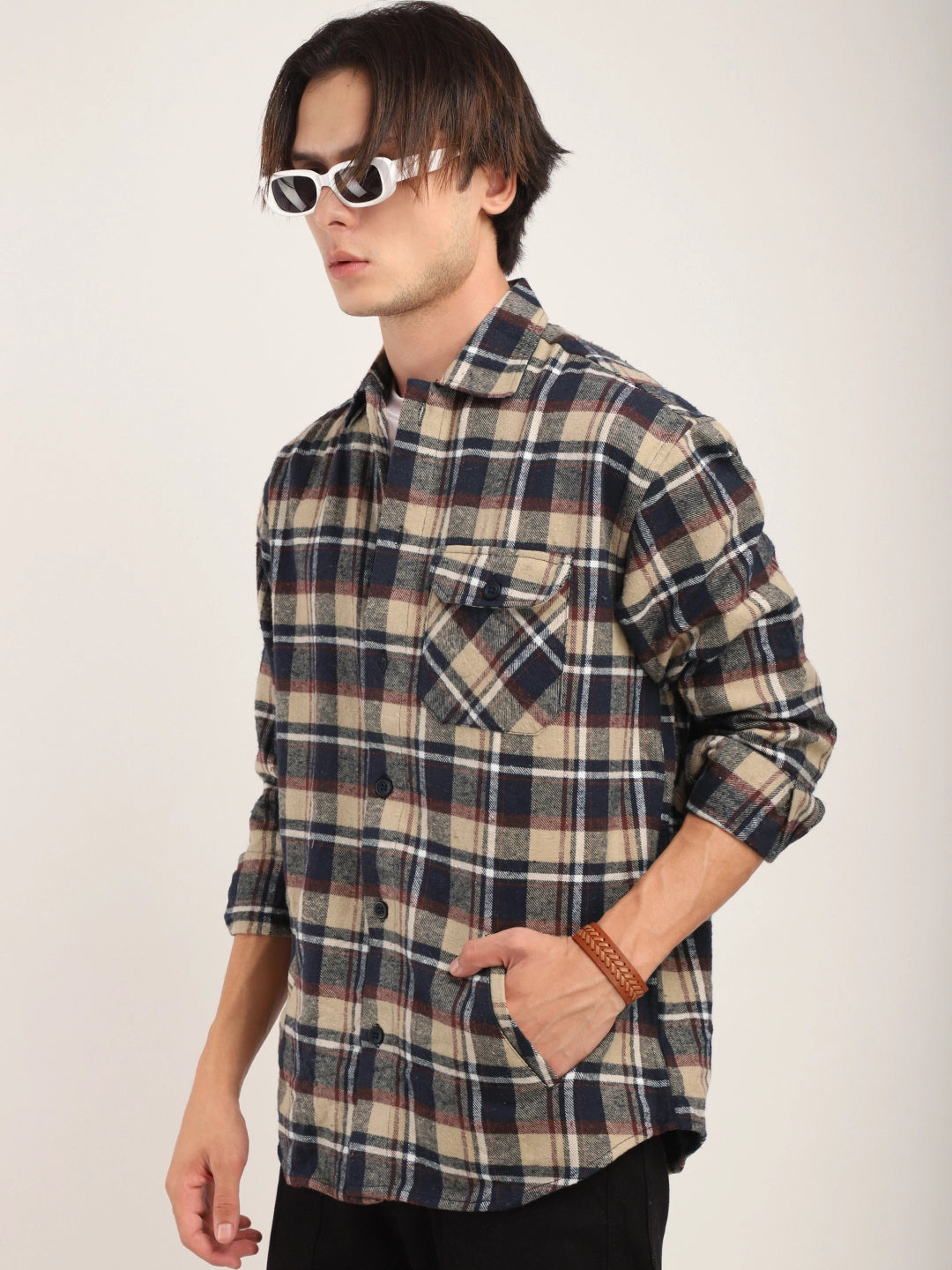 Falanel Check Beige Full Sleeve Shirt