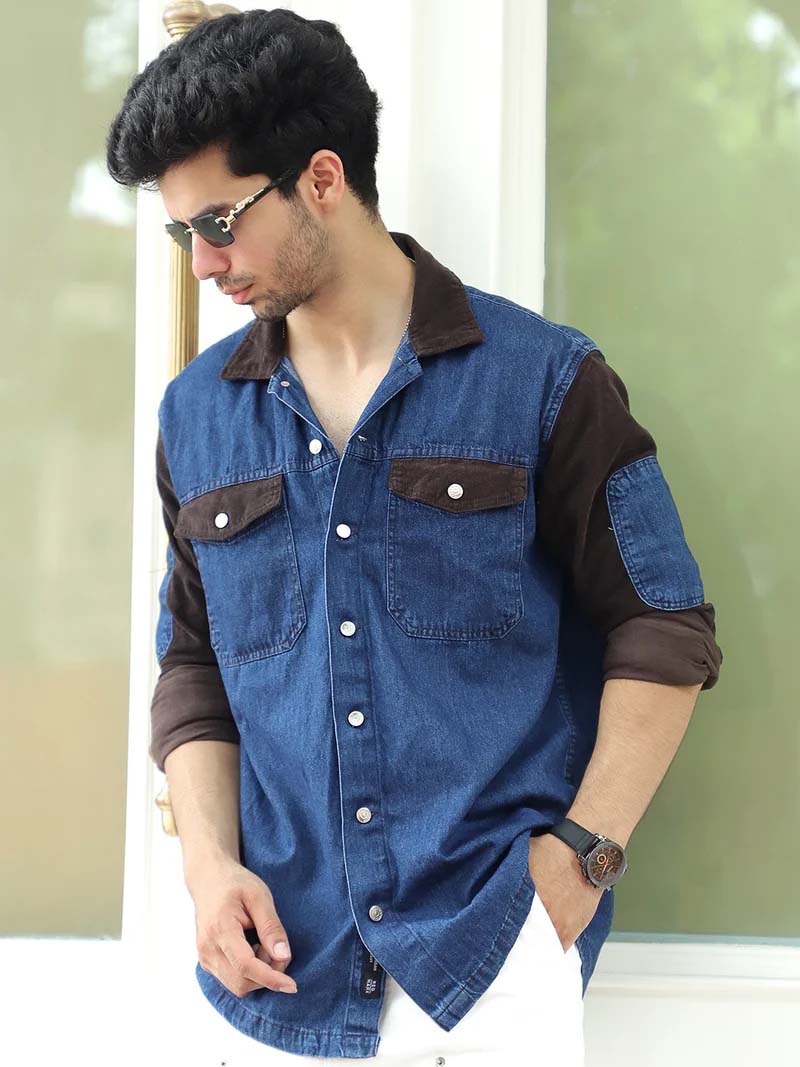 Luxe Fit Classic Blue Washed Denim Shirt
