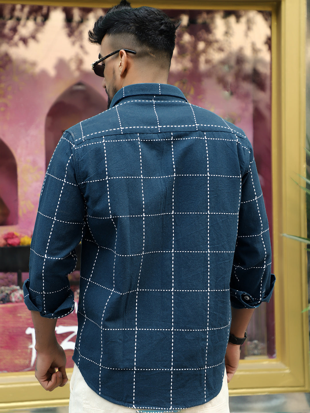 Skywave Teal Blue Check Full Sleeve Shirt