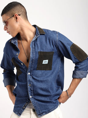 Fade Fit Dark Navy Washed Corduroy Denim Shirt