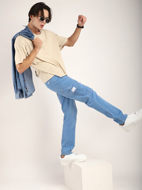 Leo Blue Baggy Fit Denim Cargo