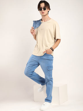 Leo Blue Baggy Fit Denim Cargo