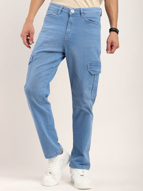 Leo Blue Baggy Fit Denim Cargo