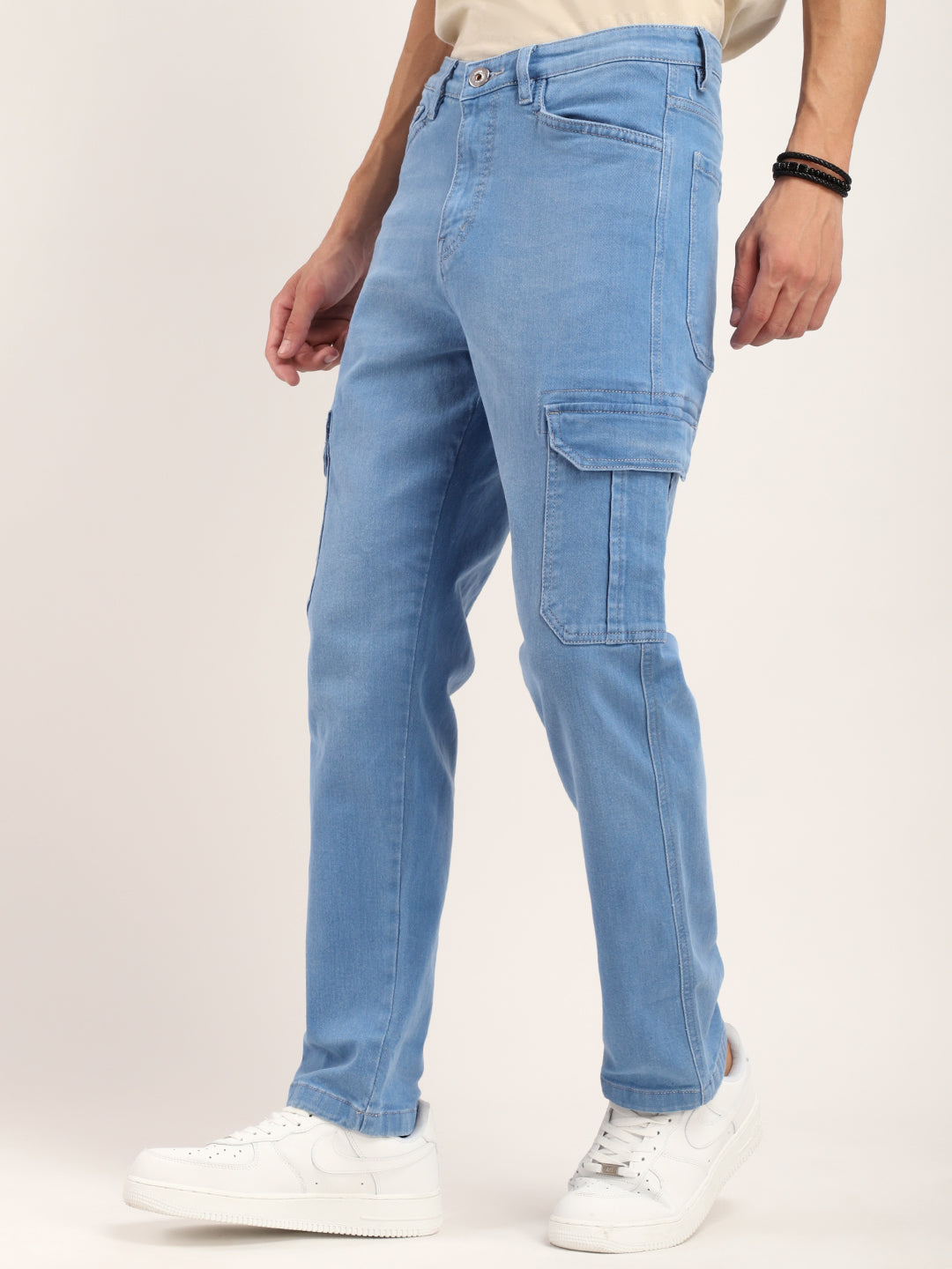 Leo Blue Baggy Fit Denim Cargo