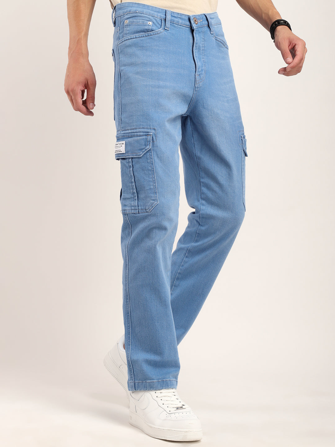 Leo Blue Baggy Fit Denim Cargo