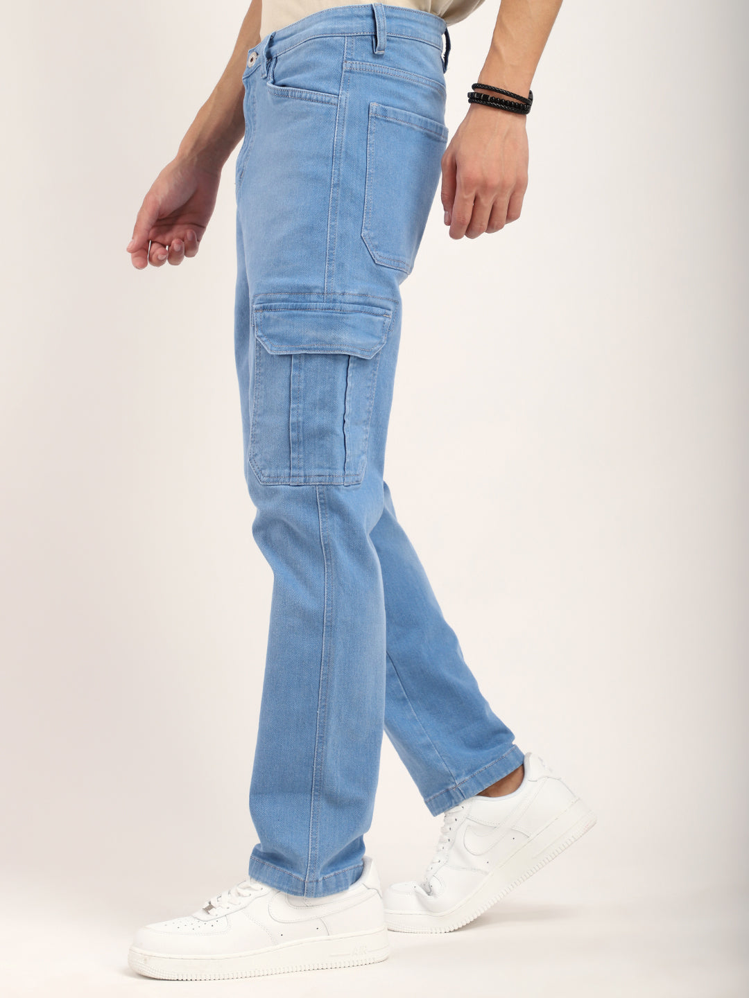 Leo Blue Baggy Fit Denim Cargo