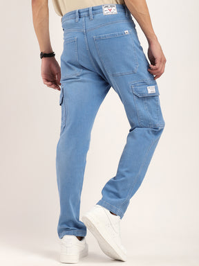 Leo Blue Baggy Fit Denim Cargo