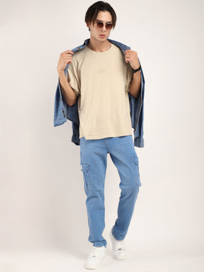 Leo Blue Baggy Fit Denim Cargo