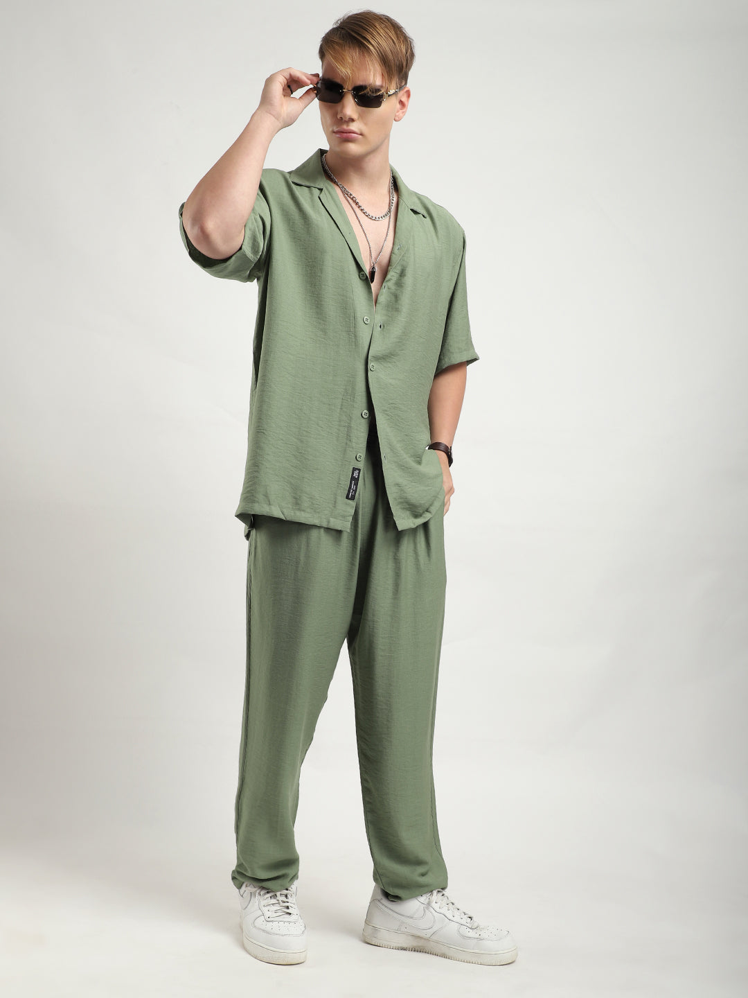 Linen Atlantica Pista Green Co-Ord Set