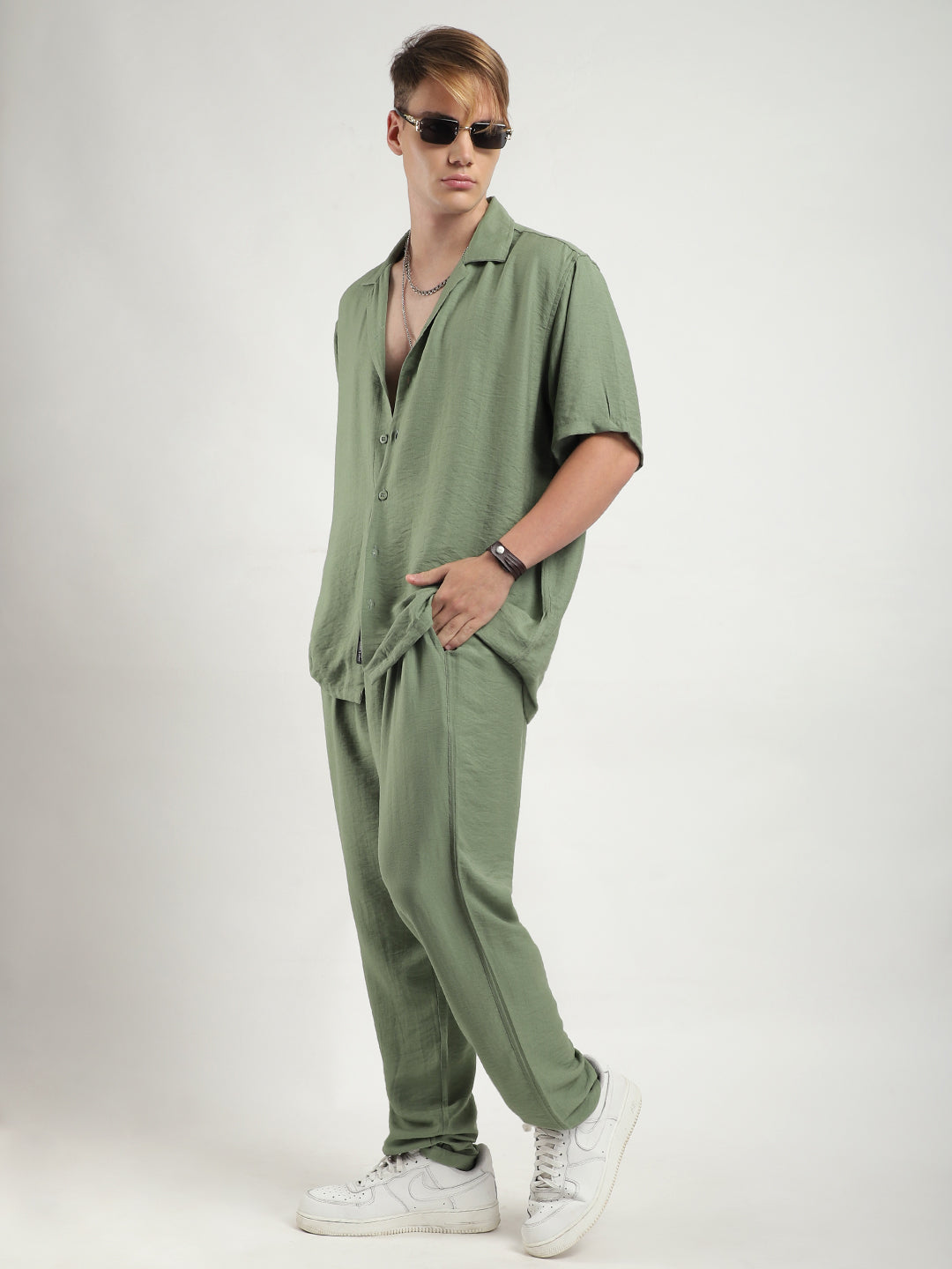 Linen Atlantica Pista Green Co-Ord Set