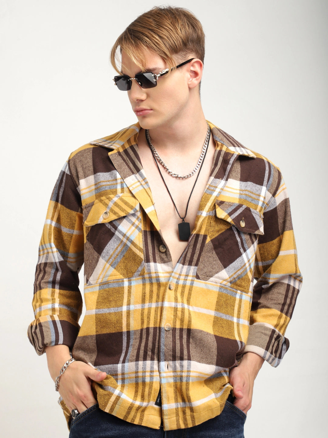 Grosvenor Palade Check Yellow Full Sleeve Shirt