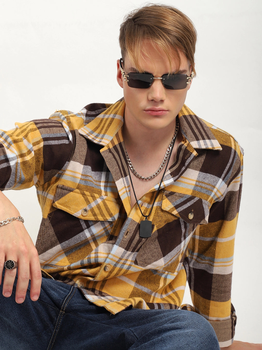 Grosvenor Palade Check Yellow Full Sleeve Shirt