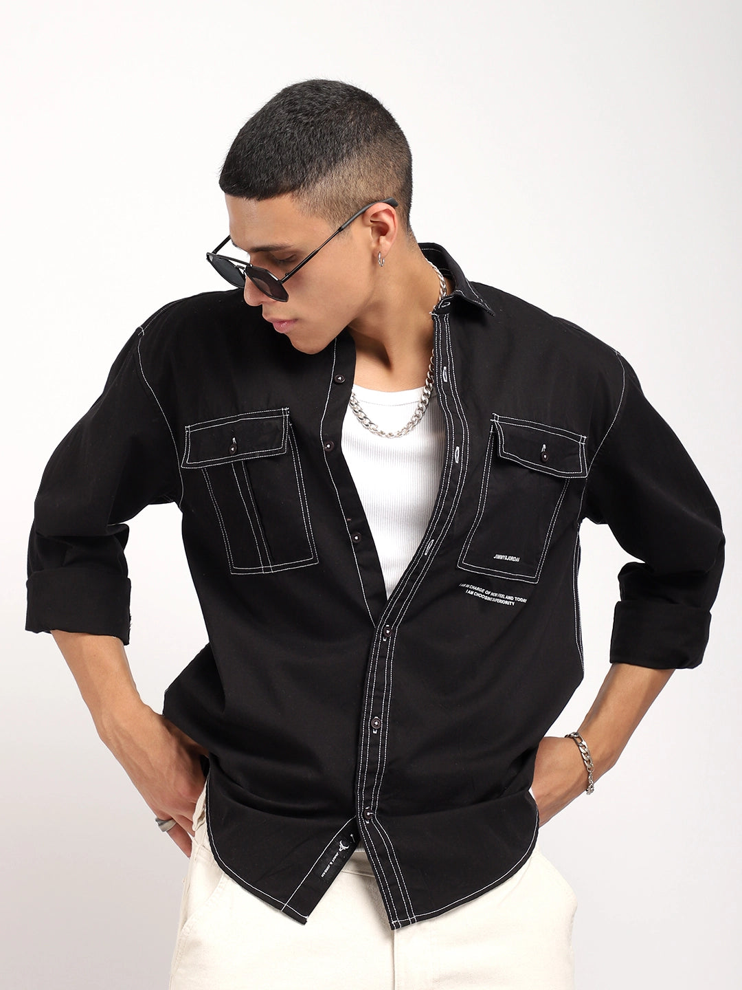Fabric Lorenzo twilled Black Full Sleeve Shirt