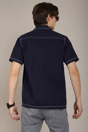 Navy Drill Laffer Fabric Half Sleeve Shirt