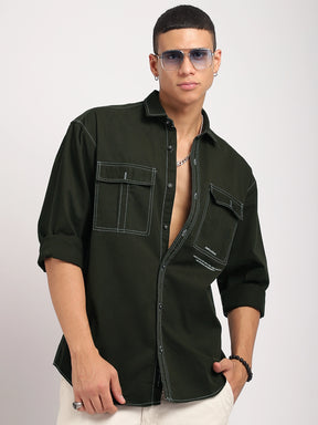 Fabric Lorenzo twilled Olive Full Sleeve Shirt