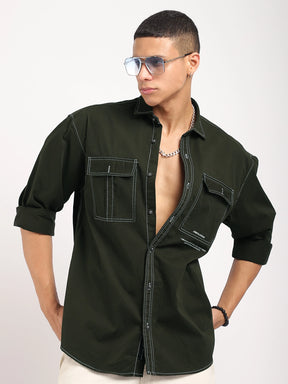 Fabric Lorenzo twilled Olive Full Sleeve Shirt