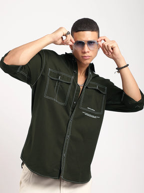 Fabric Lorenzo twilled Olive Full Sleeve Shirt