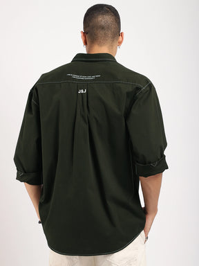 Fabric Lorenzo twilled Olive Full Sleeve Shirt
