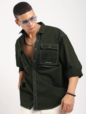 Fabric Lorenzo twilled Olive Full Sleeve Shirt