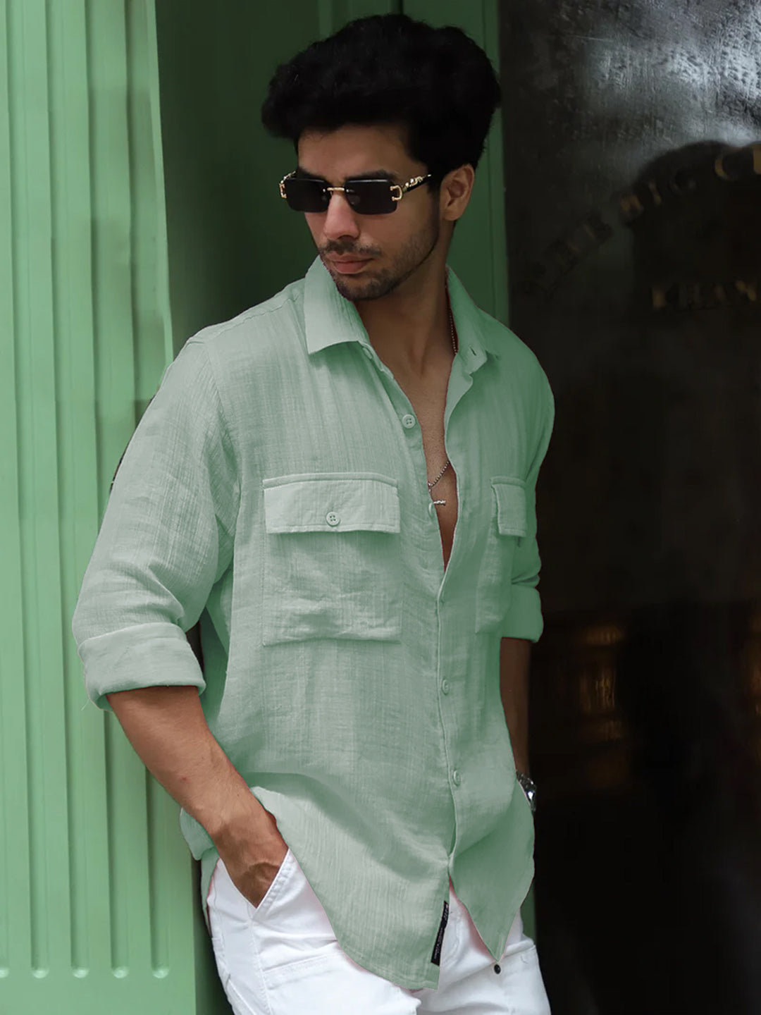 Vero Vibe Lucas Double Clothe Pistachio Green Shirt