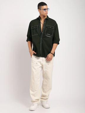 Fabric Lorenzo twilled Olive Full Sleeve Shirt