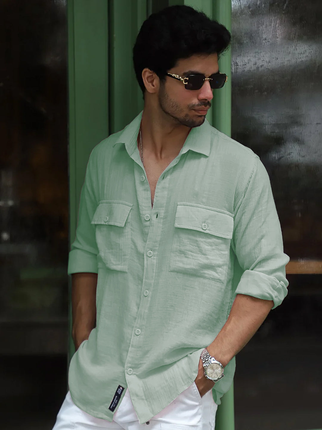 Vero Vibe Lucas Double Clothe Pistachio Green Shirt