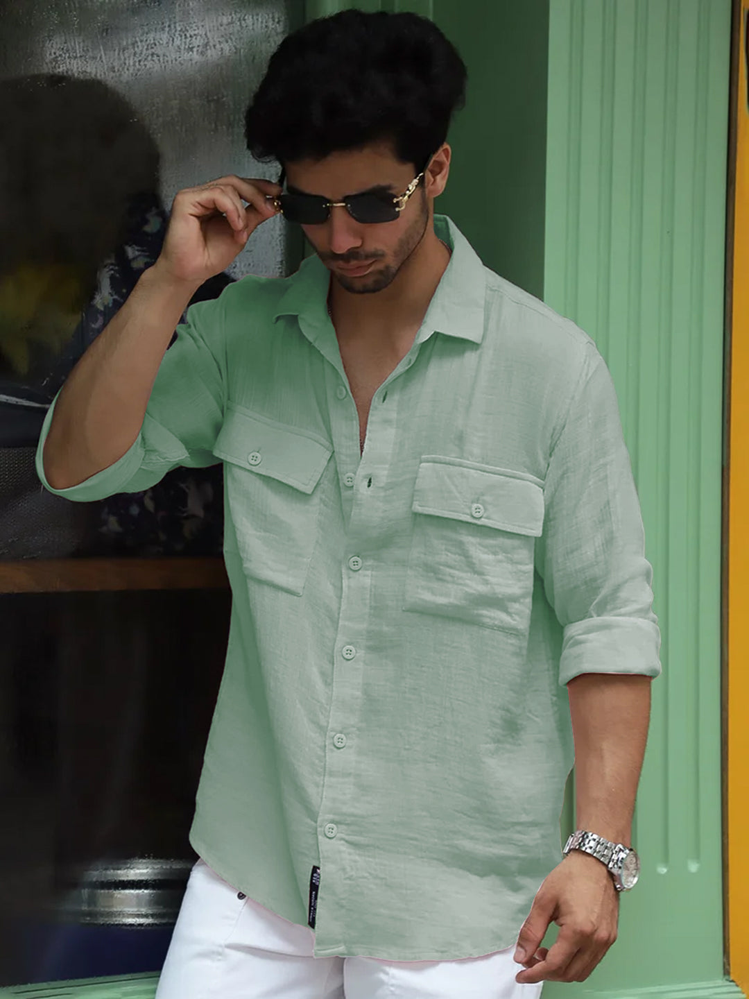 Vero Vibe Lucas Double Clothe Pistachio Green Shirt