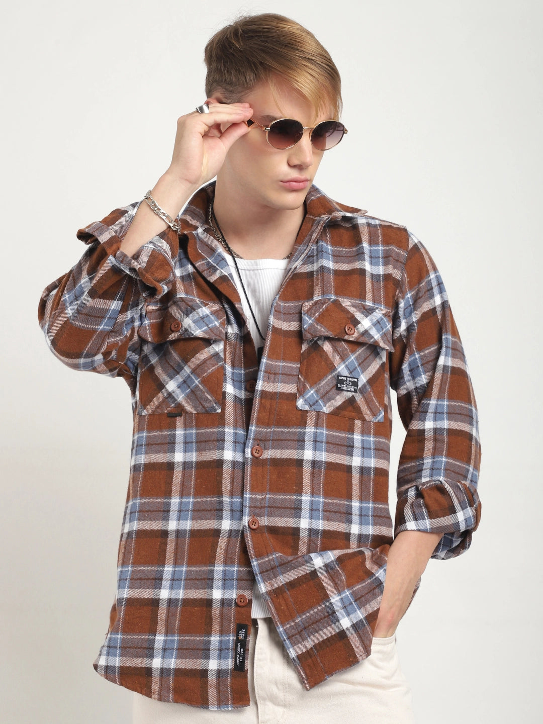 Infinite Brushed Brown Check Full Sleeve Shirt