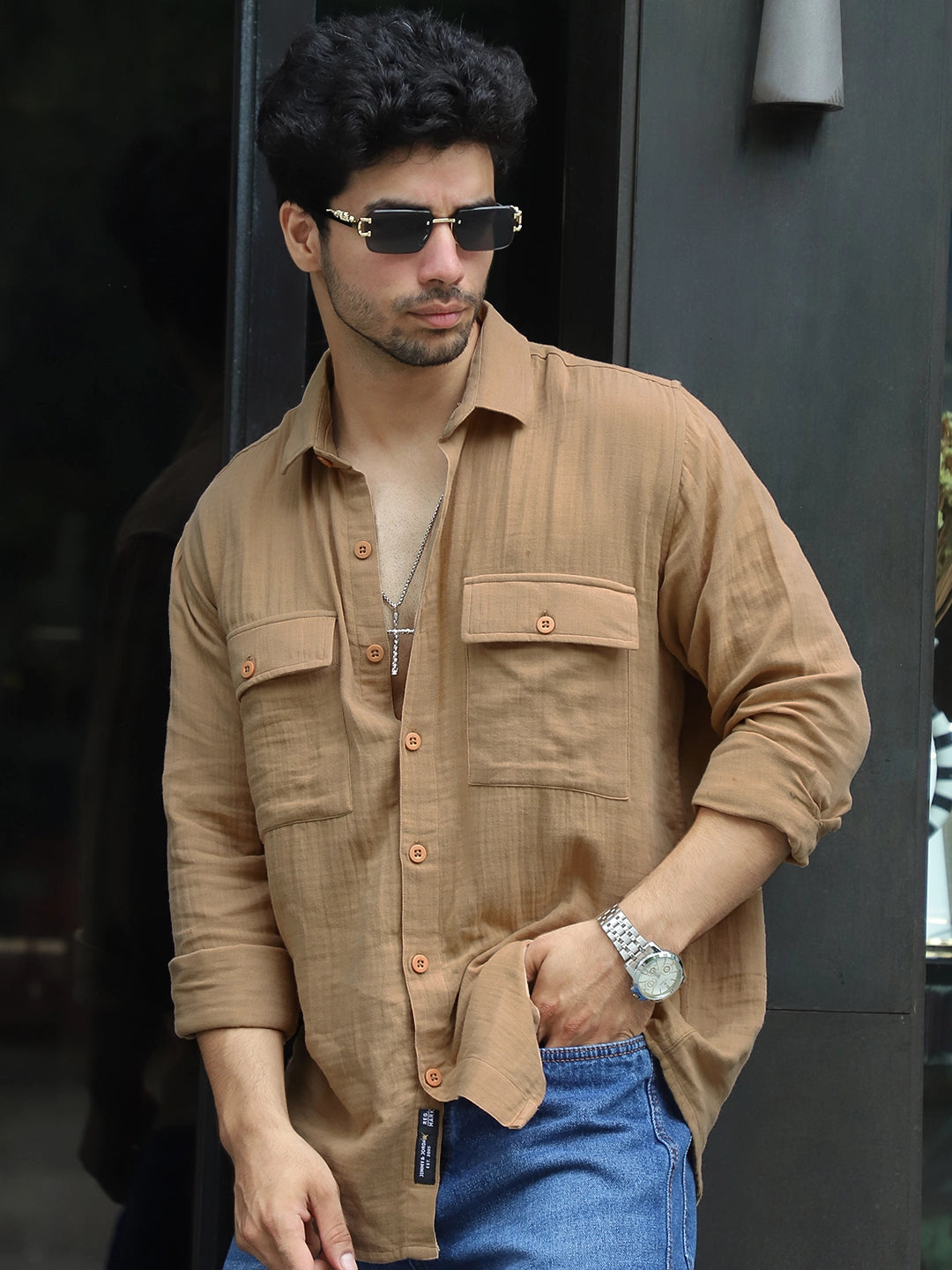Vero Vibe Lucas Double Clothe Beige Shirt