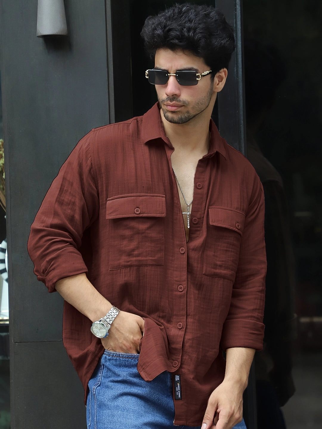 Vero Vibe Lucas Double Clothe Rust Shirt