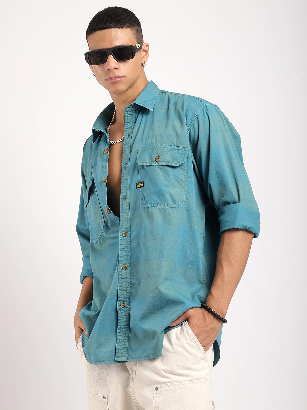 Street Craft Teal Cotton Shirts