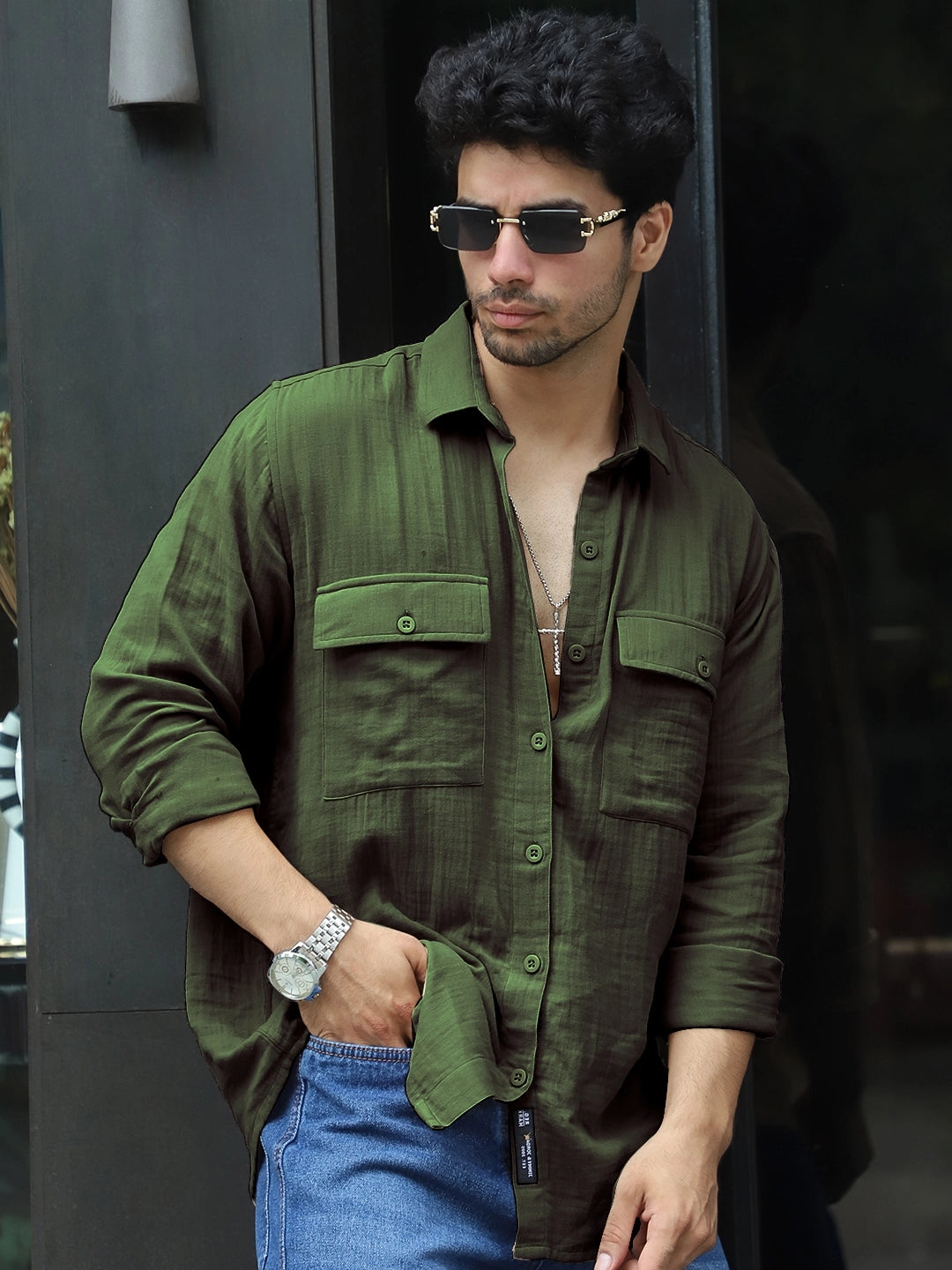 Vero Vibe Lucas Double Clothe Forest Green Shirt