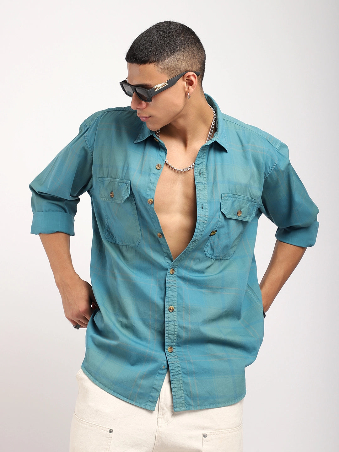 Street Craft Teal Cotton Shirts