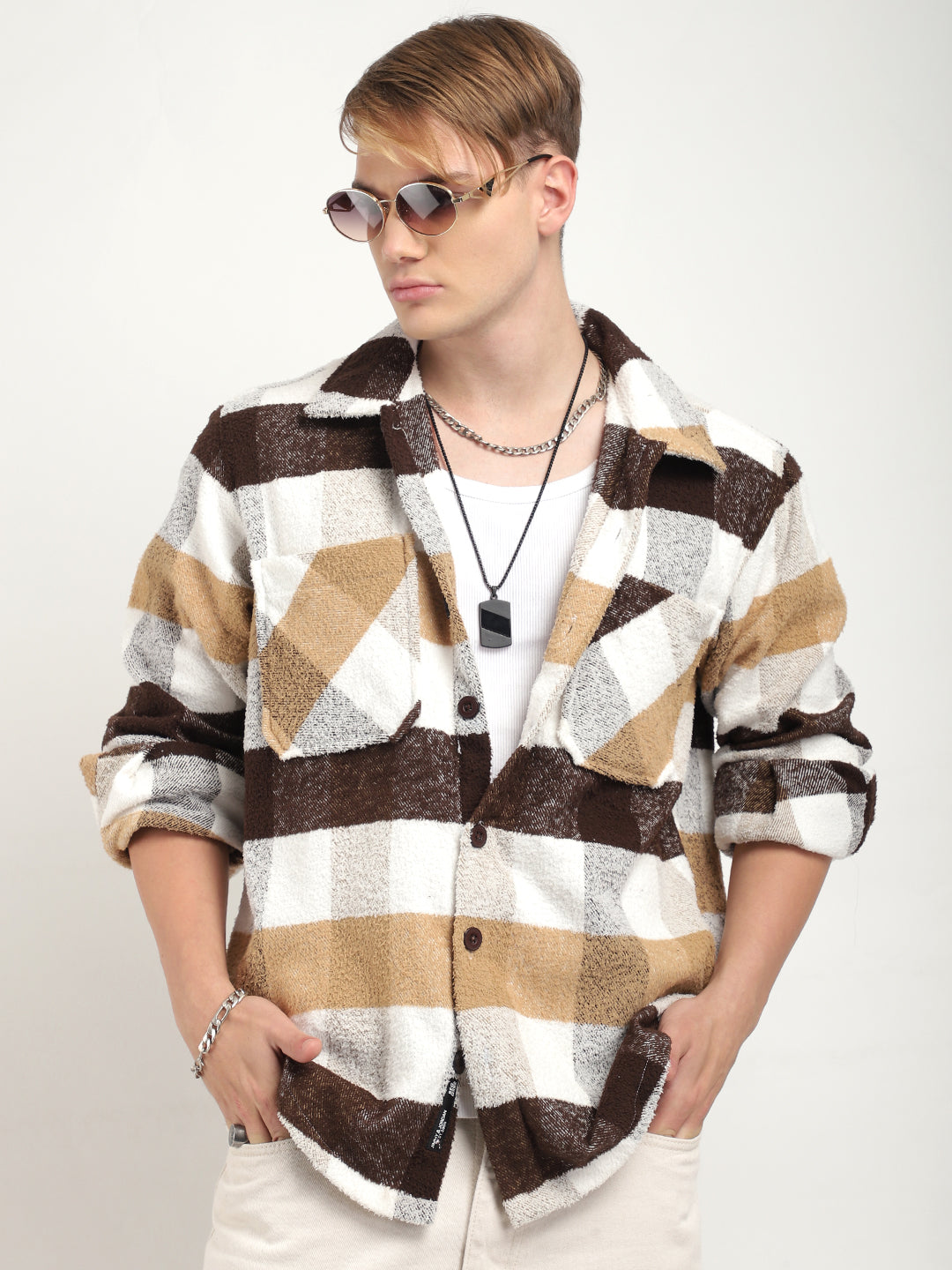 Men Check Shacket