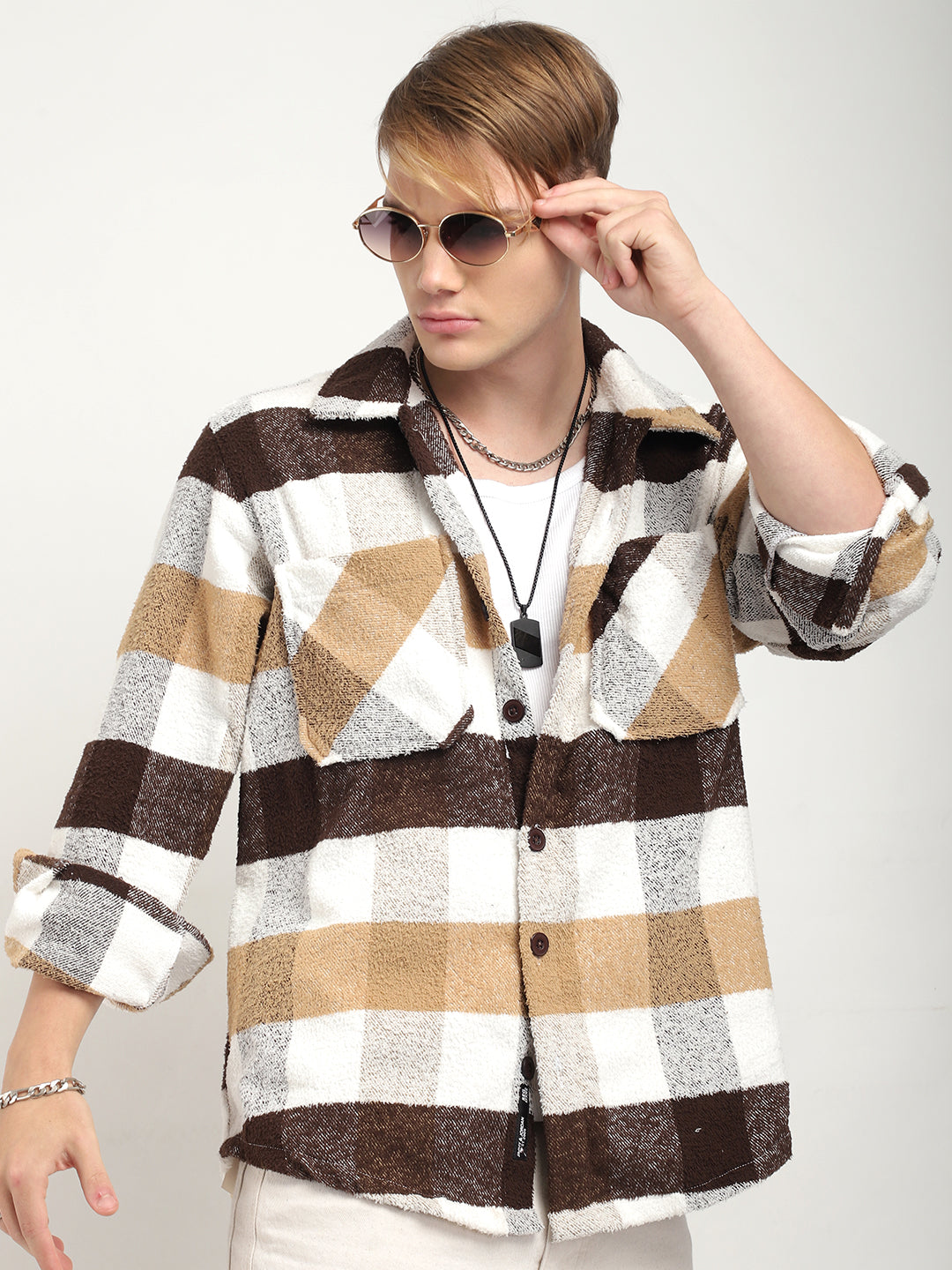 Men Check Shacket